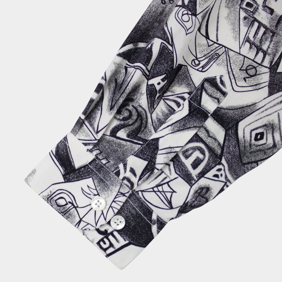 Vintage 90s Aggio Abstract Monochrome Sketch Print Button Down Shirt Size XL - Picture 9 of 10